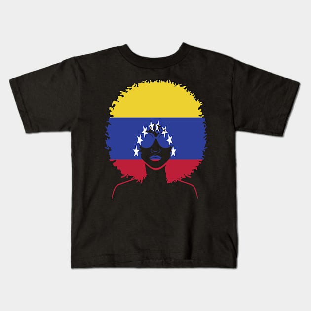 Venezuela Venezuelan Girl Melanin Black Afro Natural Hair Melanin Queen Flag Kids T-Shirt by familycuteycom